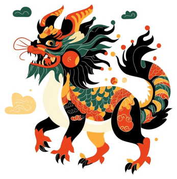 A vibrant, stylized chinese dragon design with ornate patterns. png