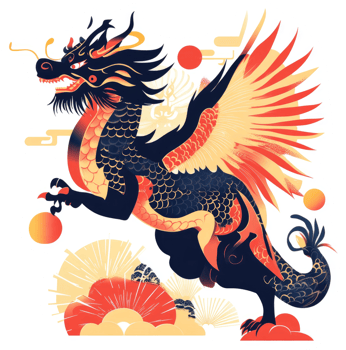 A majestic, winged dragon with vibrant colors and intricate detail. png