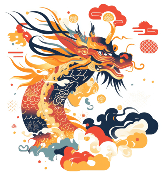 A vibrant illustration of a mythical chinese dragon. png