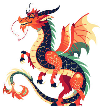A vibrant illustration of a mythical dragon with intricate details. png