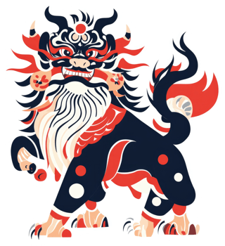 A stylized depiction of a chinese lion dance creature. png