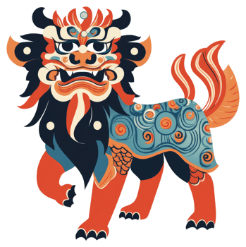 A vibrant illustration of a traditional chinese guardian lion. png