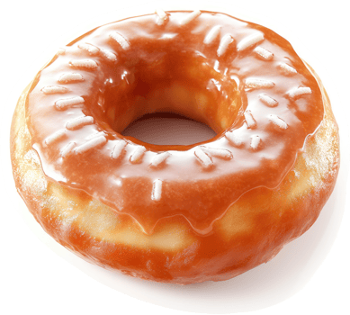 A glazed, caramel-flavored donut, topped with white sprinkles. png