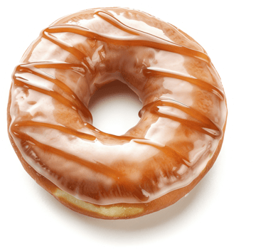 A delectable caramel-glazed donut, glistening with sweet syrup. png