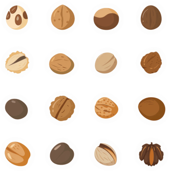 A variety of nuts displayed in a grid format. png