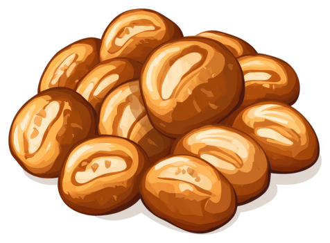 A pile of golden brown, freshly baked rolls. png