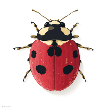 A detailed illustration of a ladybug with vibrant red and black spots. png
