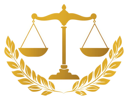 Golden scales of justice symbol, adorned with a laurel wreath. png