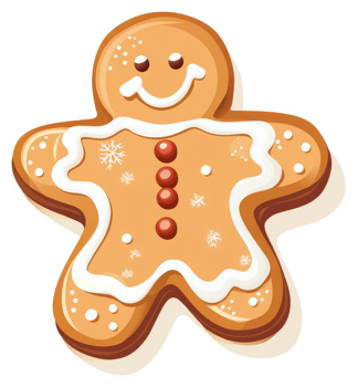 A cheerful gingerbread man cookie decorated with icing and sprinkles. png