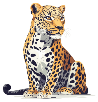 A detailed illustration of a watchful leopard. png