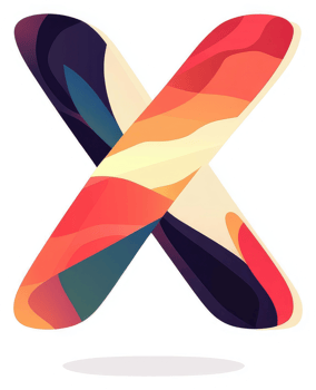 A stylized, vibrant letter X composed of flowing, colorful shapes. png