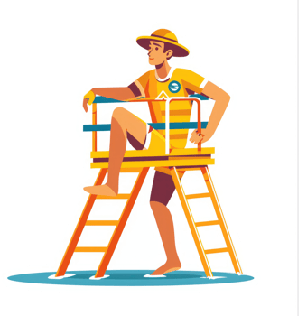 A lifeguard stands watch over the pool. png