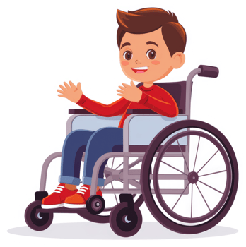 A young boy in a wheelchair with a joyful expression. png