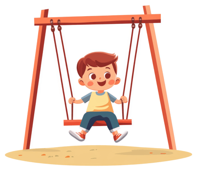 A young boy enjoys a fun swing ride in the playground. png