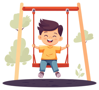 A happy boy enjoying a swing in a park setting. png