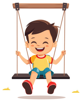 A joyful child swings happily on a wooden swing set. png