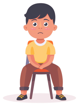 A young boy sits patiently on a stool, displaying a thoughtful expression. png