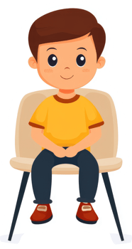 A young boy seated in a chair, patiently waiting. png
