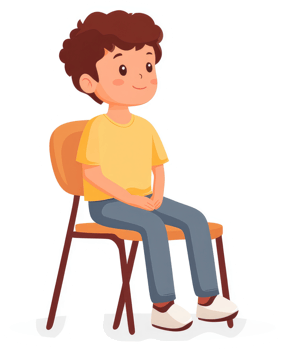 A young boy seated attentively on a chair. png