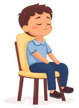 A young boy sits sadly in a chair. png