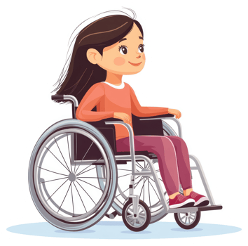 A young girl in a wheelchair, looking ahead with optimism. png