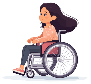 A young girl in a wheelchair, smiling and looking ahead. png