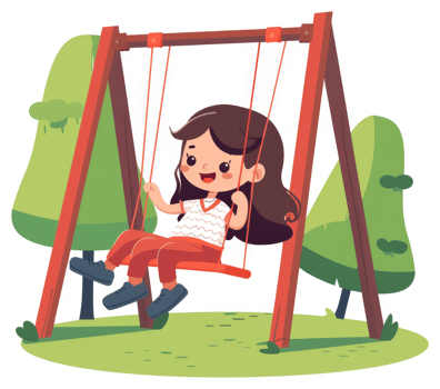 A happy girl swings joyfully in a park. png