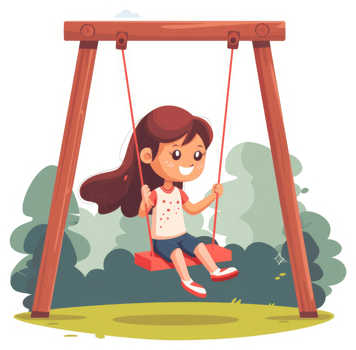 A cheerful girl enjoys a swing in a park setting. png