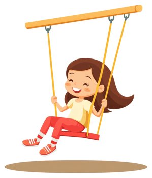 A happy girl enjoying a swing at a park. png