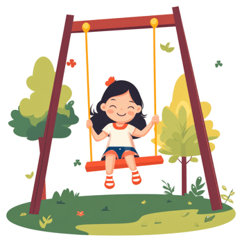 A happy girl enjoys a swing on a sunny day in a park. png