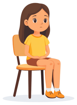 A young girl sits thoughtfully in a chair, appearing pensive. png