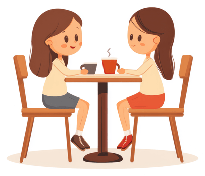 Two young women having coffee at a cafe. png