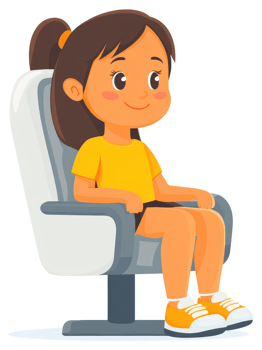 A young girl sits comfortably in a modern chair. png