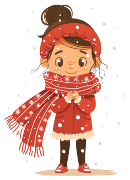A young girl in winter clothes enjoys a snowy day. png