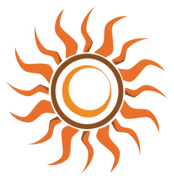 A stylized orange sun graphic design. png