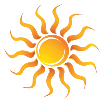 A stylized graphic representation of a radiant sun. png