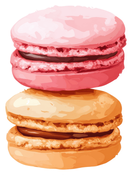 Two colorful macarons with chocolate filling. png