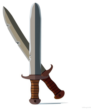 Two crossed medieval swords with wooden handles. png