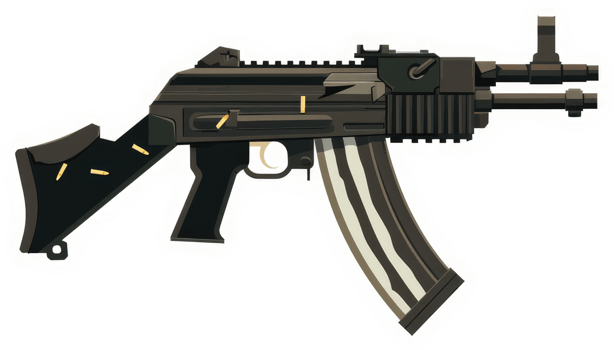 A stylized illustration of a dark-colored assault rifle. png