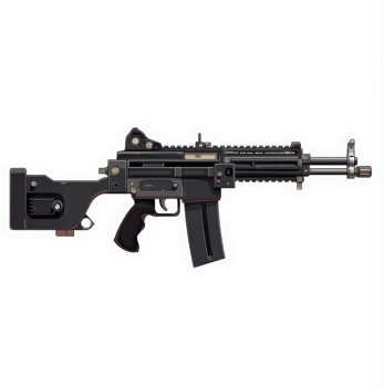 A stylized illustration of a black assault rifle. png
