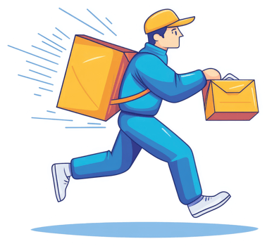 A delivery person rushing with packages on their back. png