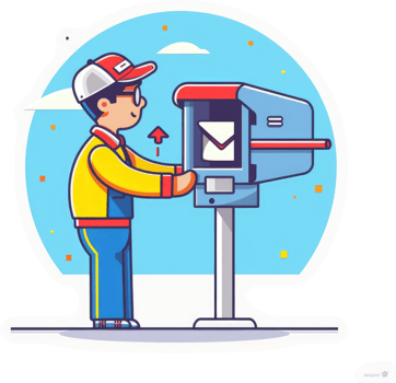 A mail carrier placing mail into a modern, stylized mailbox. png