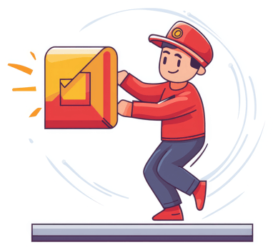 A delivery person carrying a package in a cartoon style. png