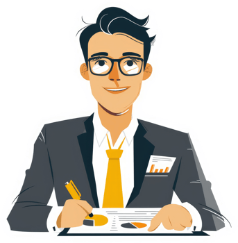 A businessman reviewing financial data, analyzing charts and graphs. png