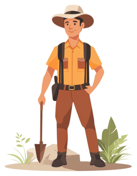 A happy explorer with a shovel ready to unearth treasures. png