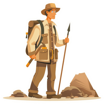 A hiker with a backpack and spear, ready for an adventurous trek. png