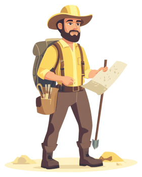 A determined explorer with a map and tools, ready for an expedition. png