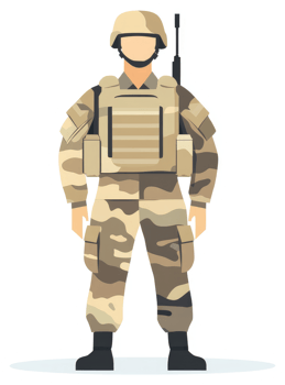 A soldier in camouflage uniform and protective gear. png