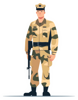 A soldier in camouflage uniform stands at attention. png