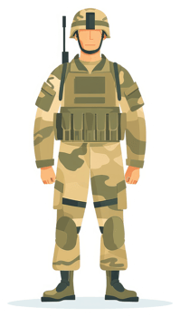 A soldier in camouflage uniform, equipped with protective gear. png